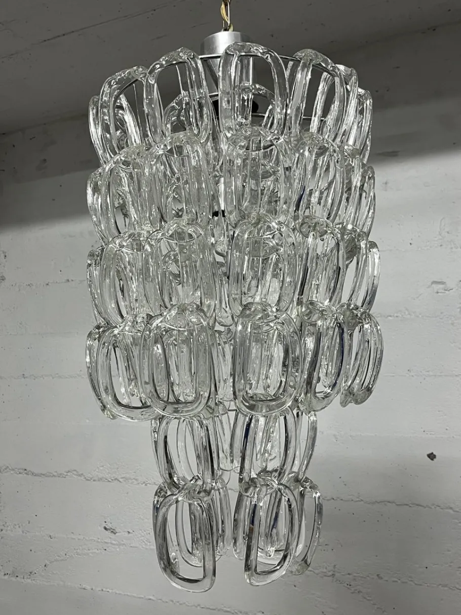 Hot Pamono Mid-Century Murano Glass Chandelier attributed to Angelo Mangiarotti for Vistosi, 1960s