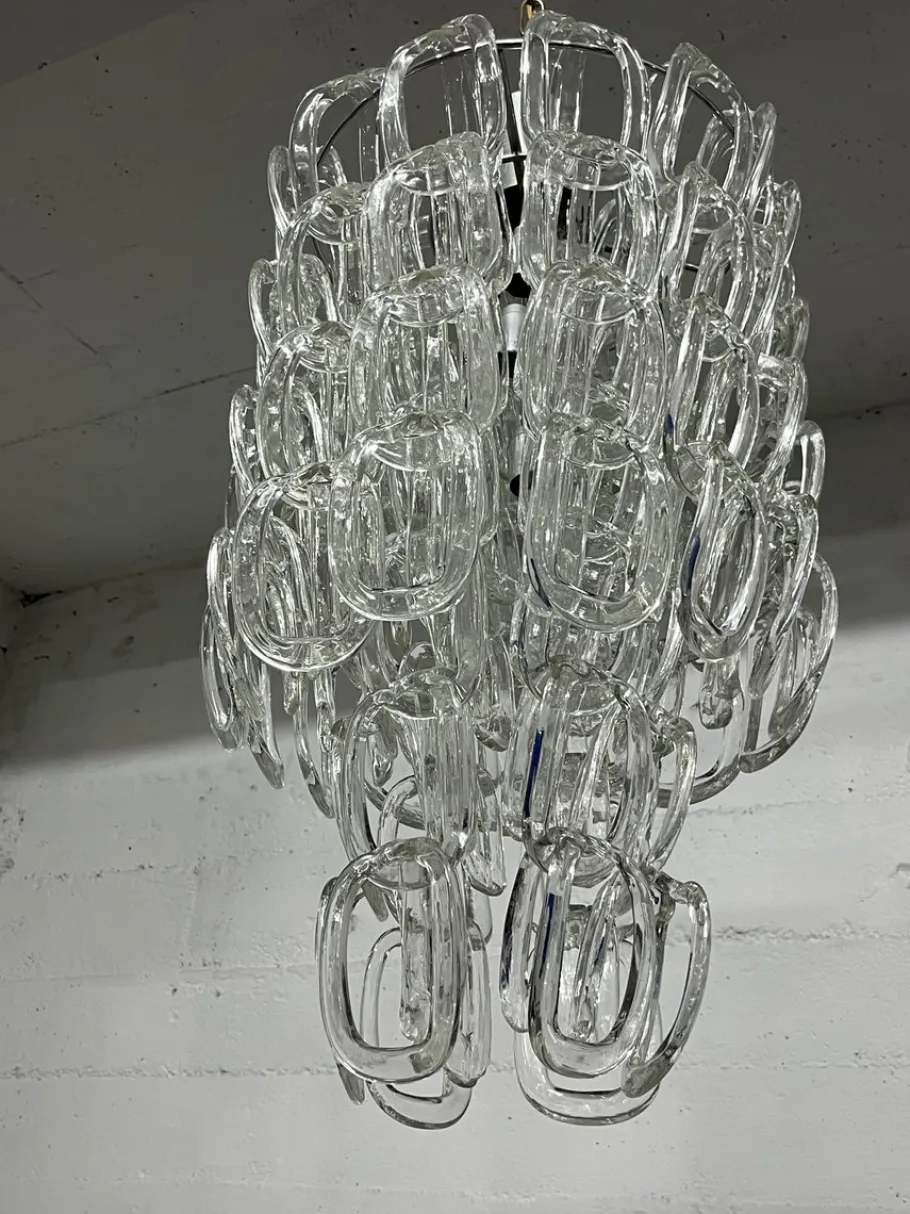 Hot Pamono Mid-Century Murano Glass Chandelier attributed to Angelo Mangiarotti for Vistosi, 1960s