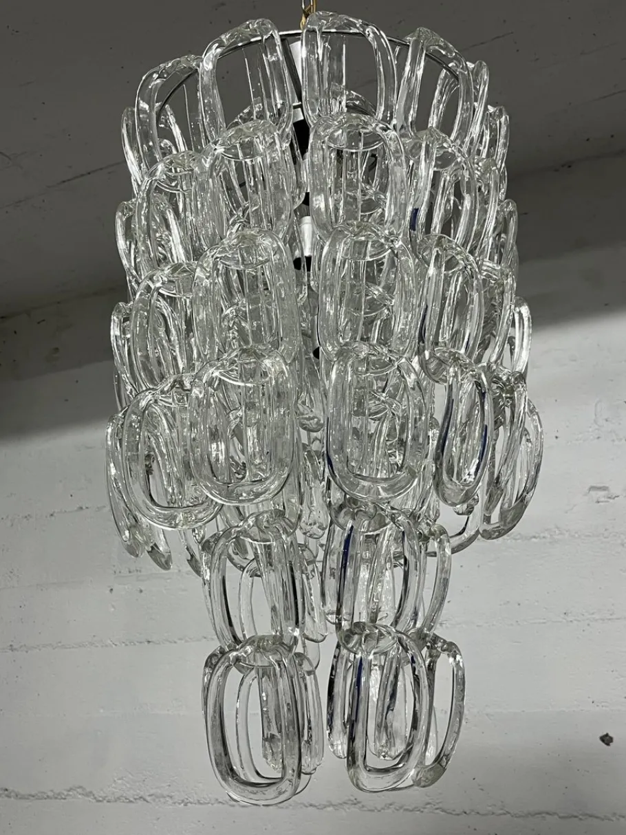Hot Pamono Mid-Century Murano Glass Chandelier attributed to Angelo Mangiarotti for Vistosi, 1960s