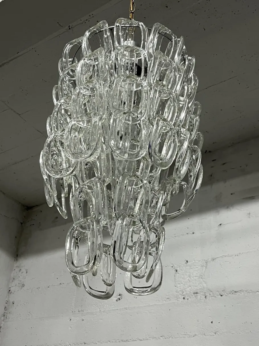 Hot Pamono Mid-Century Murano Glass Chandelier attributed to Angelo Mangiarotti for Vistosi, 1960s