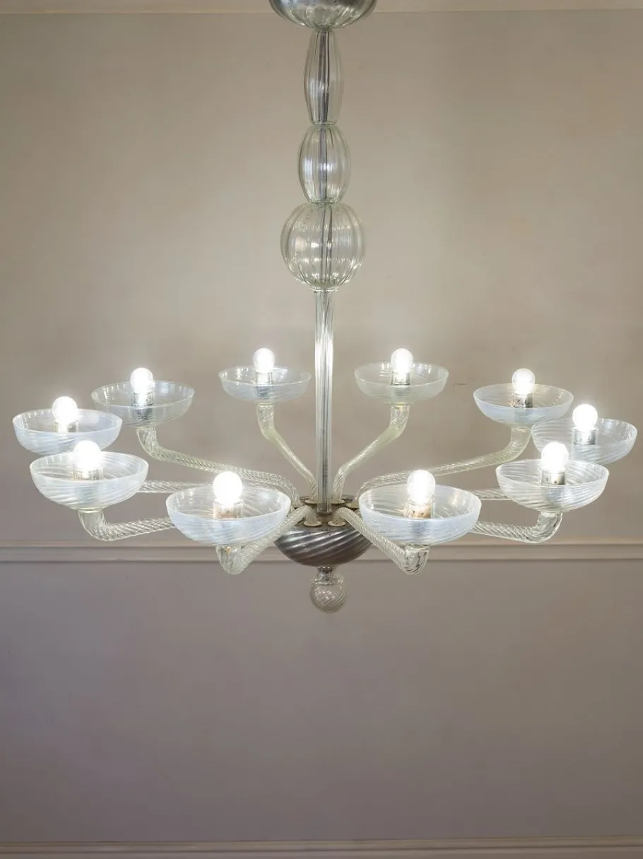 Clearance Pamono Mid-Century Murano Glass 10-Light Chandelier, 1950s