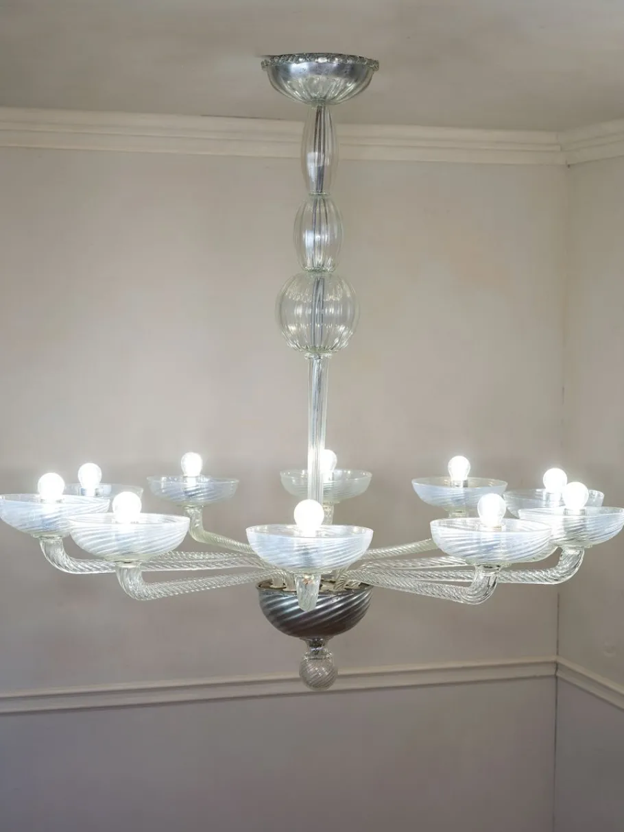 Clearance Pamono Mid-Century Murano Glass 10-Light Chandelier, 1950s