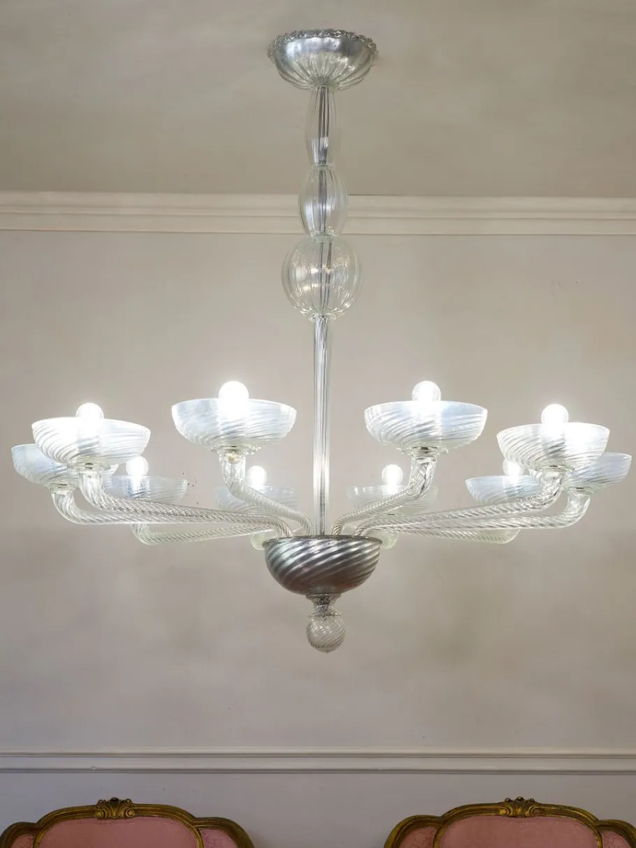 Clearance Pamono Mid-Century Murano Glass 10-Light Chandelier, 1950s