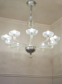 Clearance Pamono Mid-Century Murano Glass 10-Light Chandelier, 1950s