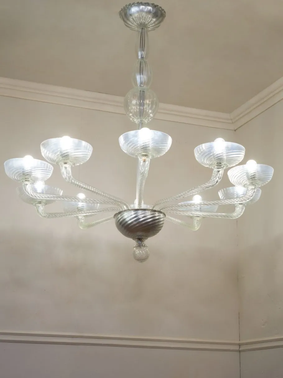 Clearance Pamono Mid-Century Murano Glass 10-Light Chandelier, 1950s
