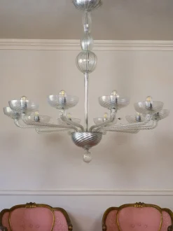 Clearance Pamono Mid-Century Murano Glass 10-Light Chandelier, 1950s