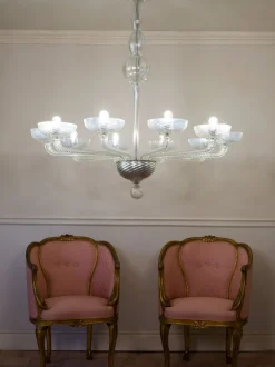 Clearance Pamono Mid-Century Murano Glass 10-Light Chandelier, 1950s