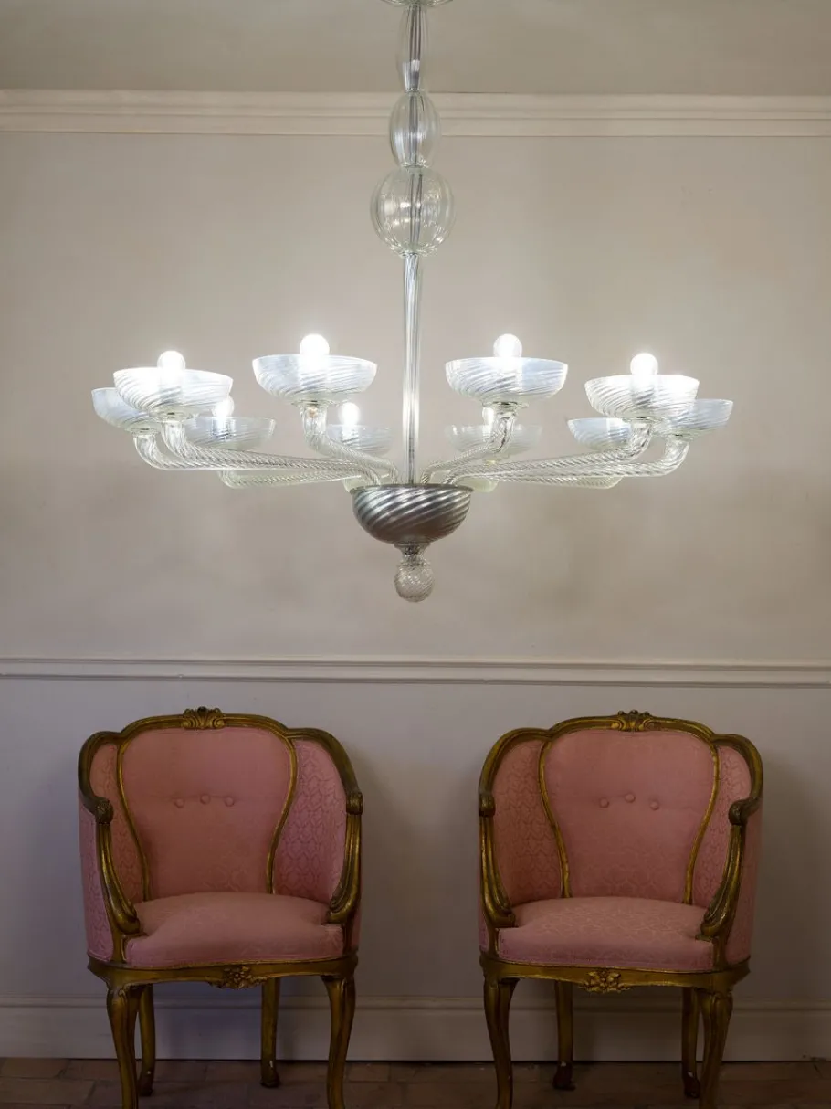 Clearance Pamono Mid-Century Murano Glass 10-Light Chandelier, 1950s