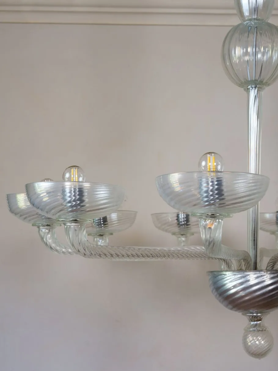 Clearance Pamono Mid-Century Murano Glass 10-Light Chandelier, 1950s