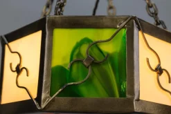 Clearance Pamono Mid-Century Octagonal Patinated Metal and Tiffany Glass Pendant Light, Germany