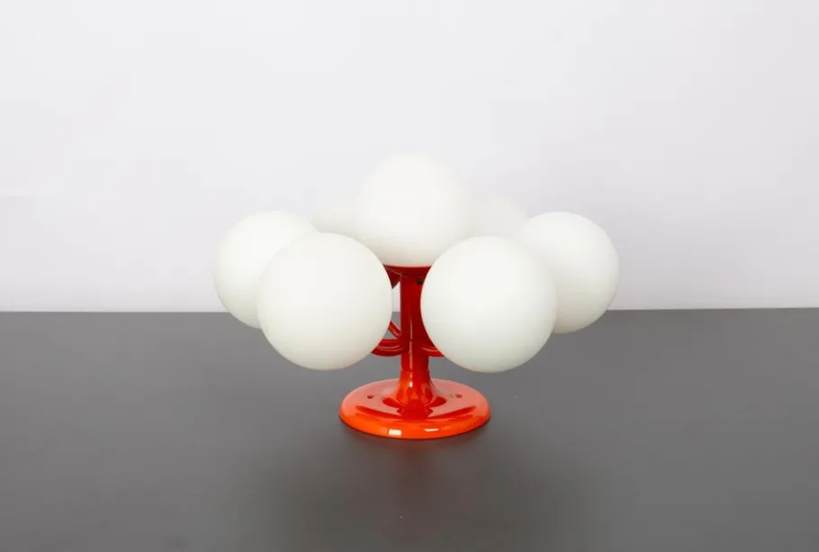 Clearance Pamono Mid-Century Orbital Ceiling or Wall Lamp in Orange attributed to Kaiser, Germany, 1970s