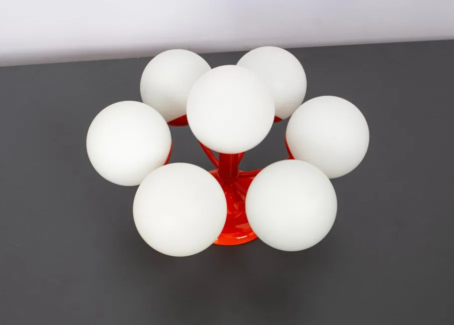 Clearance Pamono Mid-Century Orbital Ceiling or Wall Lamp in Orange attributed to Kaiser, Germany, 1970s