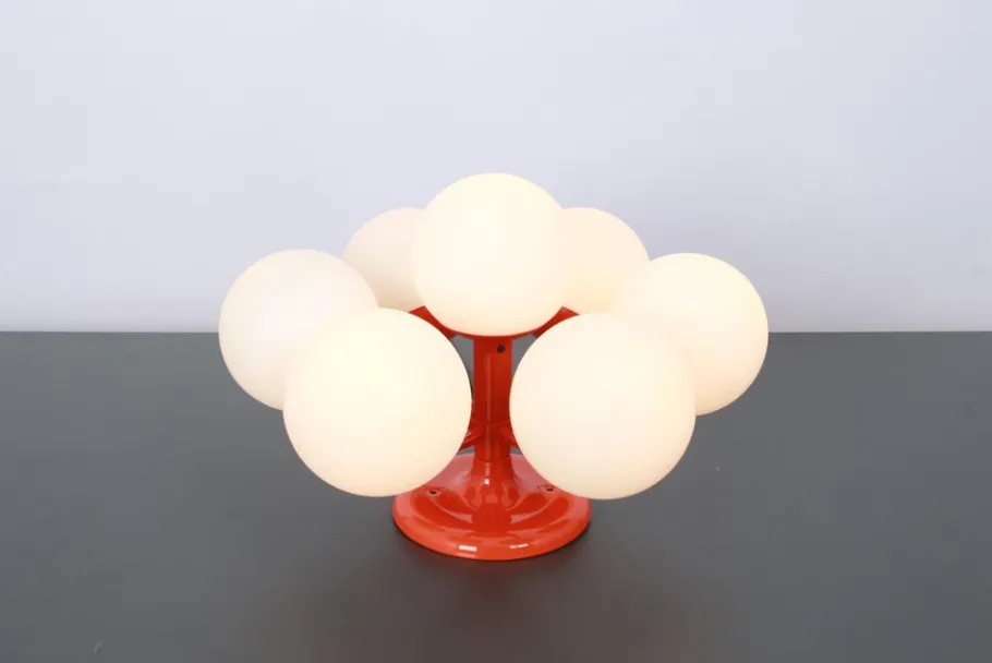Clearance Pamono Mid-Century Orbital Ceiling or Wall Lamp in Orange attributed to Kaiser, Germany, 1970s