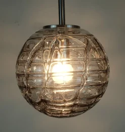 Best Pamono Mid-Century Pendant Lamp in Clear and Smoke Grey Glass and Metal from Doria-Leuchten, 1960s-1970s