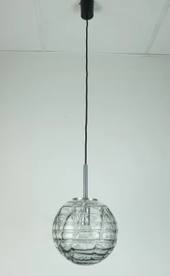 Best Pamono Mid-Century Pendant Lamp in Clear and Smoke Grey Glass and Metal from Doria-Leuchten, 1960s-1970s