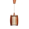 Discount Pamono Mid-Century Pendant Lamp in Teak and Brass with Sculptural Lamella Shade, Denmark, 1950s-1960s