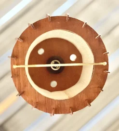 Discount Pamono Mid-Century Pendant Lamp in Teak and Brass with Sculptural Lamella Shade, Denmark, 1950s-1960s