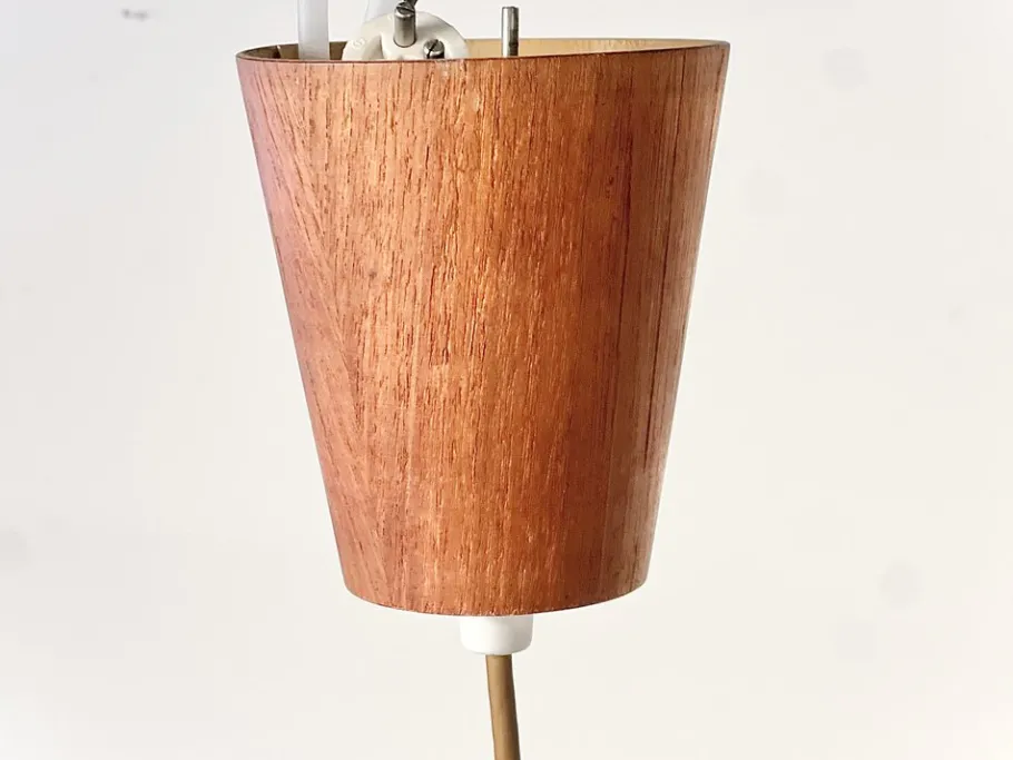 Discount Pamono Mid-Century Pendant Lamp in Teak and Brass with Sculptural Lamella Shade, Denmark, 1950s-1960s