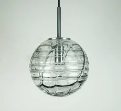 New Pamono Mid-Century Pendant Lamp in Clear and Smoke Grey Glass and Metal from Doria Leuchten, 1960s