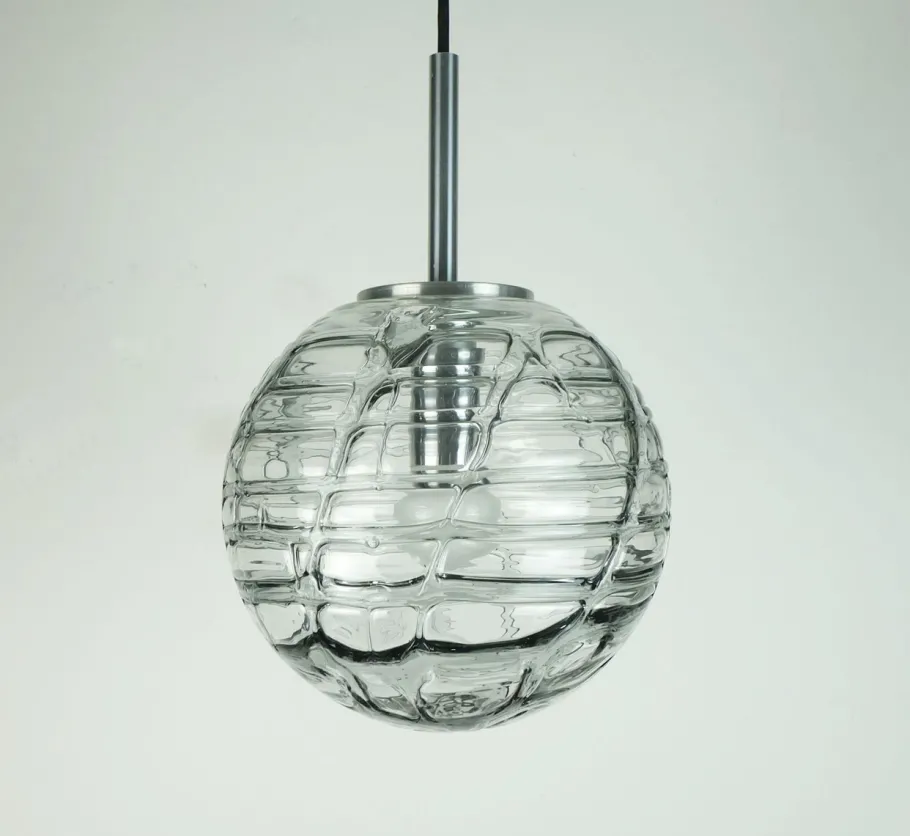 New Pamono Mid-Century Pendant Lamp in Clear and Smoke Grey Glass and Metal from Doria Leuchten, 1960s