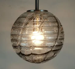 New Pamono Mid-Century Pendant Lamp in Clear and Smoke Grey Glass and Metal from Doria Leuchten, 1960s