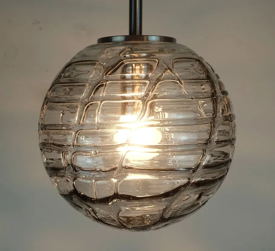 New Pamono Mid-Century Pendant Lamp in Clear and Smoke Grey Glass and Metal from Doria Leuchten, 1960s