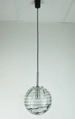 New Pamono Mid-Century Pendant Lamp in Clear and Smoke Grey Glass and Metal from Doria Leuchten, 1960s