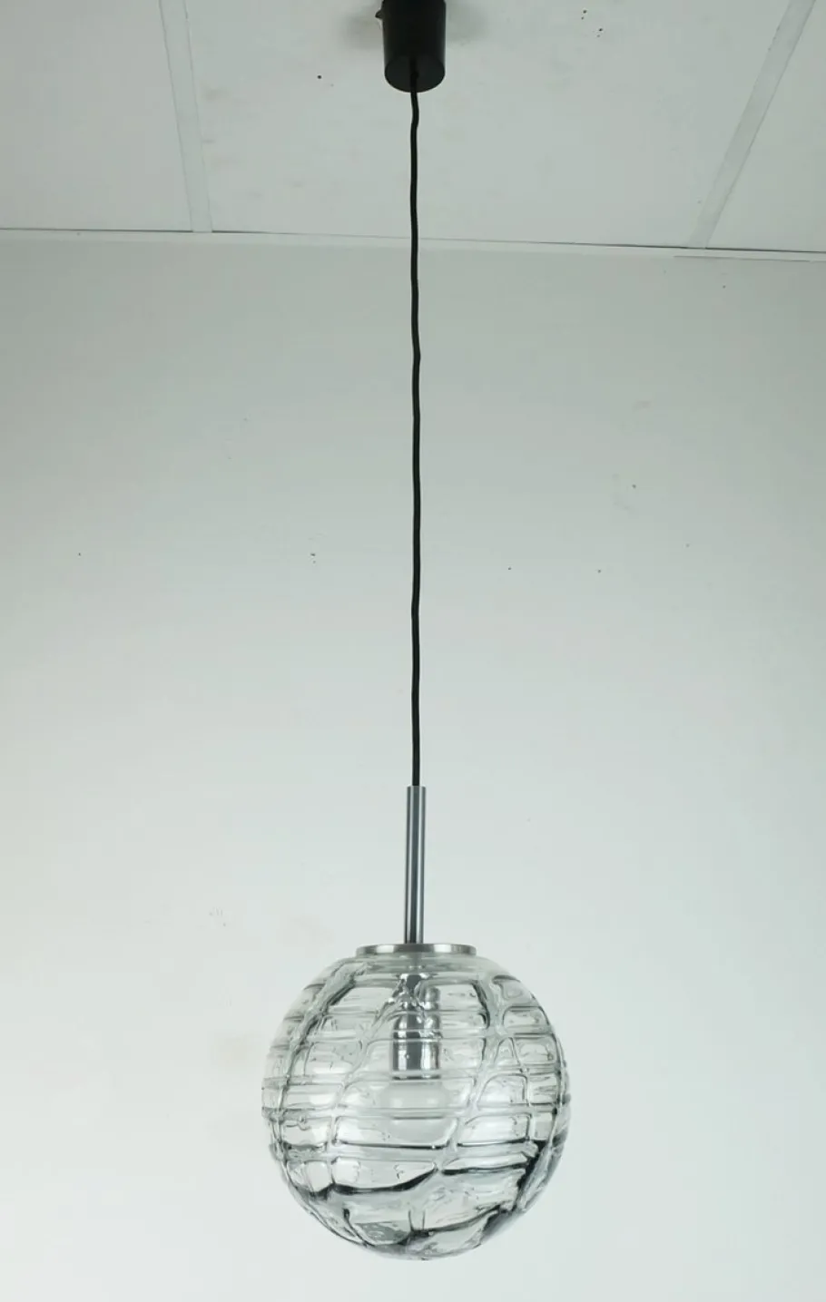 New Pamono Mid-Century Pendant Lamp in Clear and Smoke Grey Glass and Metal from Doria Leuchten, 1960s