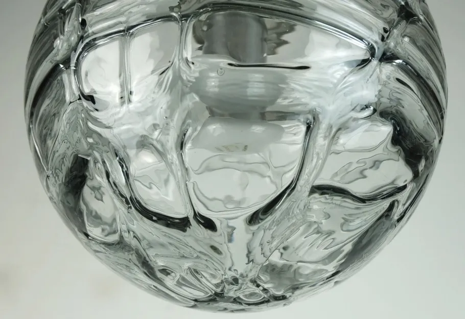 New Pamono Mid-Century Pendant Lamp in Clear and Smoke Grey Glass and Metal from Doria Leuchten, 1960s