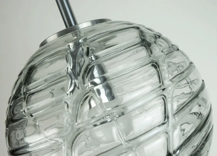 New Pamono Mid-Century Pendant Lamp in Clear and Smoke Grey Glass and Metal from Doria Leuchten, 1960s