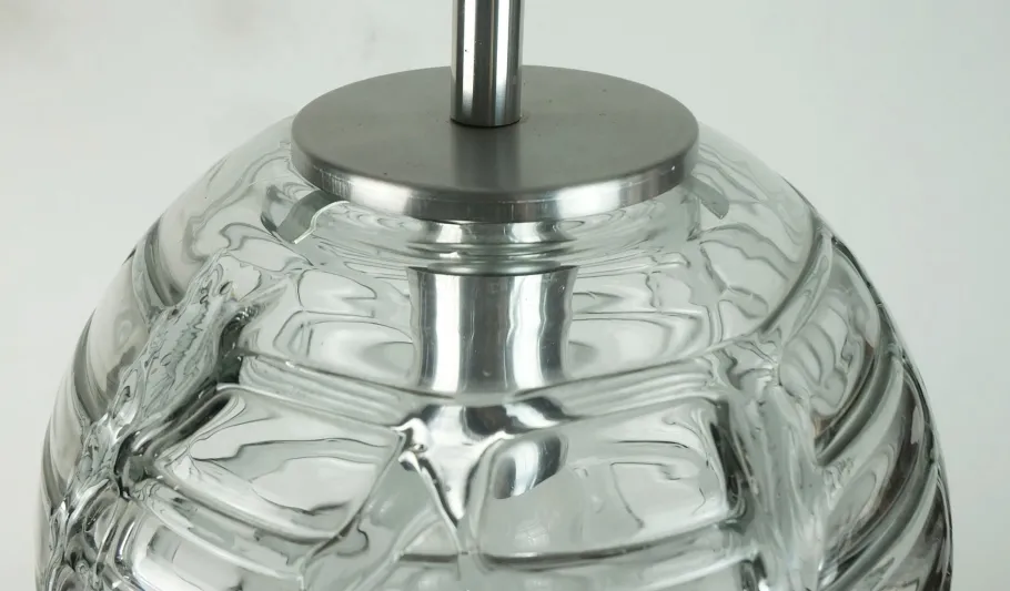 New Pamono Mid-Century Pendant Lamp in Clear and Smoke Grey Glass and Metal from Doria Leuchten, 1960s