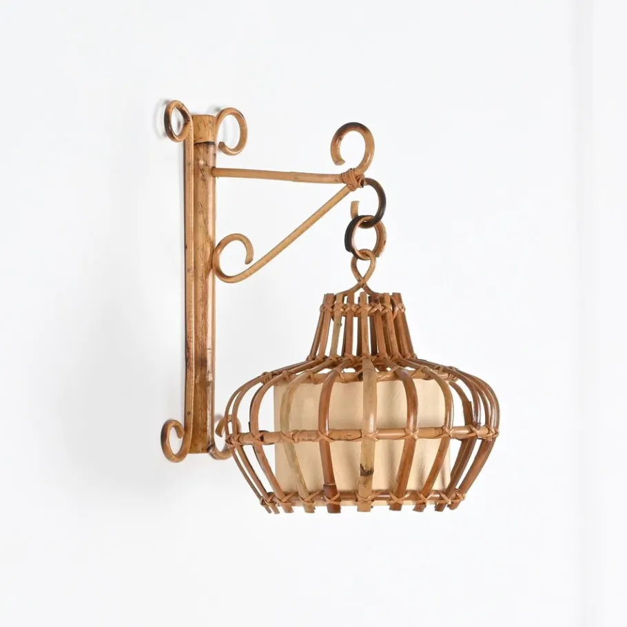 Best Pamono Mid-Century Rattan and Wicker Lantern Sconce by Louis Sognot, France, 1960s