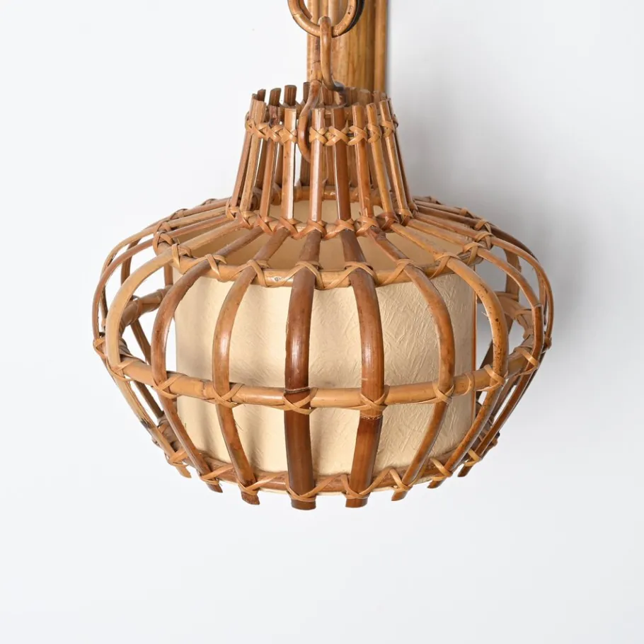 Best Pamono Mid-Century Rattan and Wicker Lantern Sconce by Louis Sognot, France, 1960s