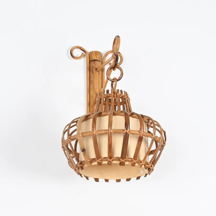 Best Pamono Mid-Century Rattan and Wicker Lantern Sconce by Louis Sognot, France, 1960s