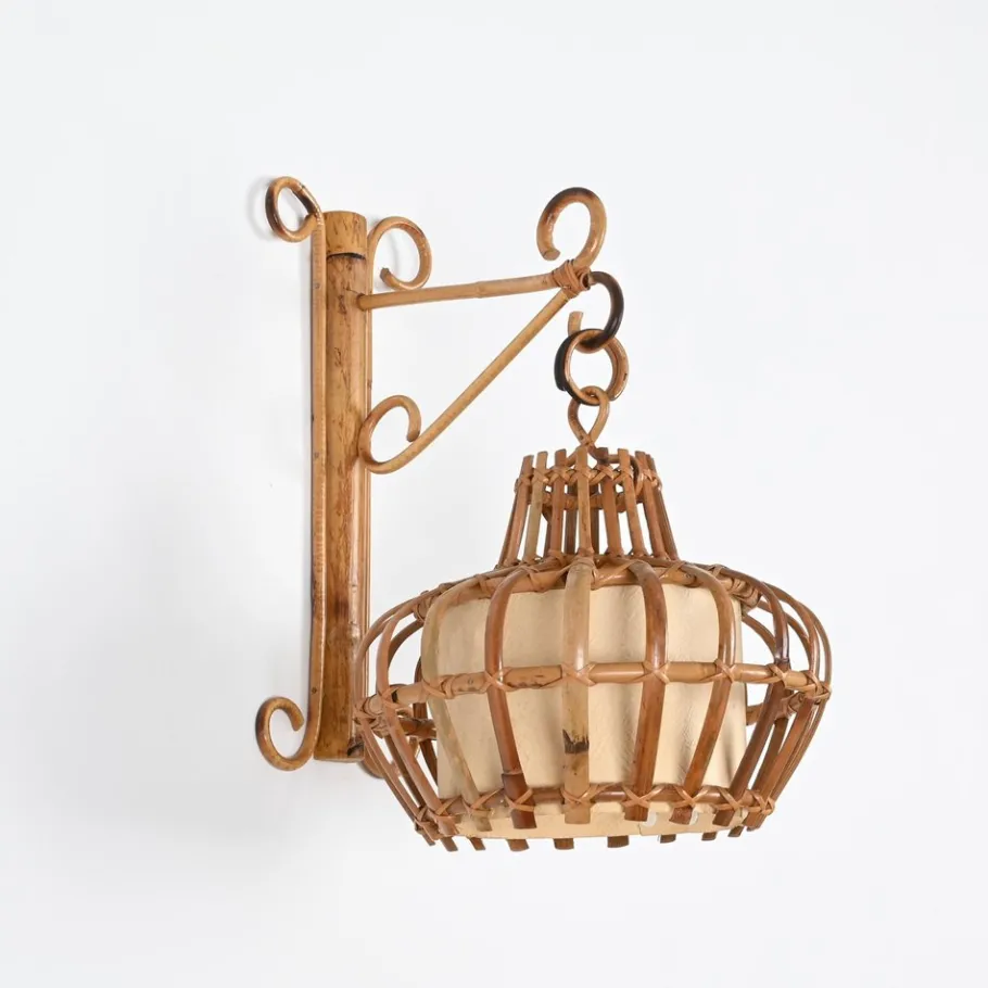 Best Pamono Mid-Century Rattan and Wicker Lantern Sconce by Louis Sognot, France, 1960s