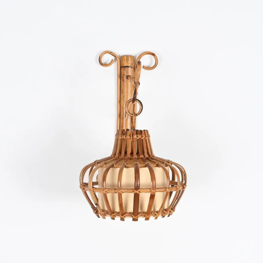 Best Pamono Mid-Century Rattan and Wicker Lantern Sconce by Louis Sognot, France, 1960s