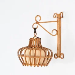 Best Pamono Mid-Century Rattan and Wicker Lantern Sconce by Louis Sognot, France, 1960s