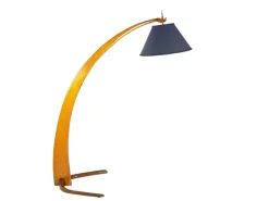 Best Pamono Mid-Century Rispal Style Floor Lamp in Curved Wood and Brass from Valzania, 1940s