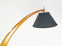 Best Pamono Mid-Century Rispal Style Floor Lamp in Curved Wood and Brass from Valzania, 1940s