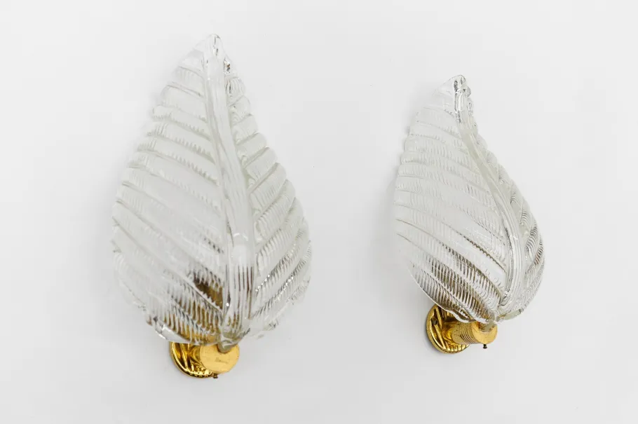 Clearance Pamono Mid-Century Rugiodoso Leaf Sconces attributed to Barovier & Toso, 1950s, Set of 2