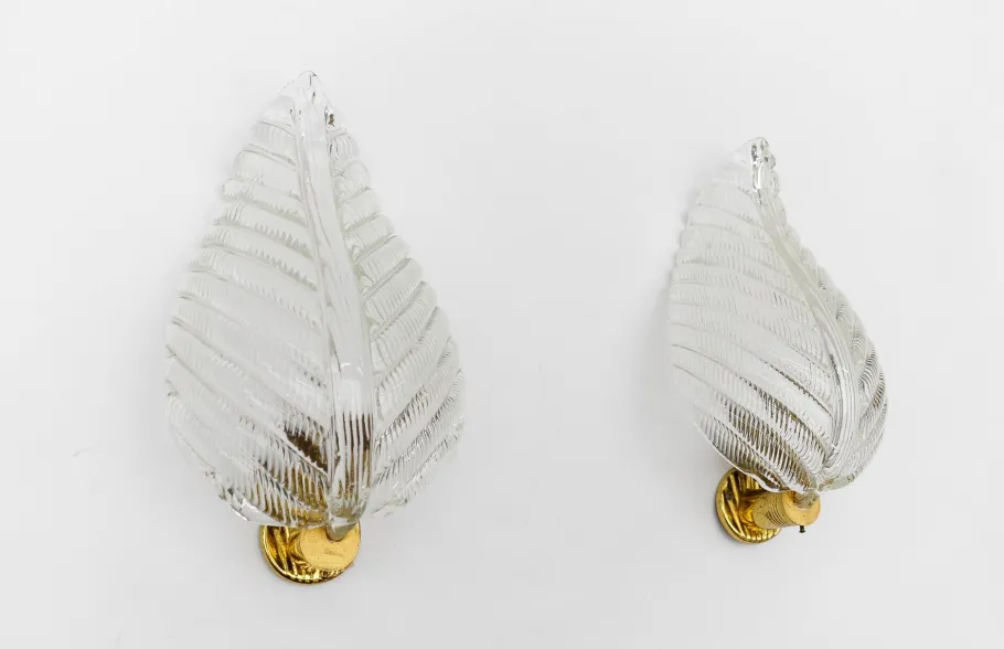 Clearance Pamono Mid-Century Rugiodoso Leaf Sconces attributed to Barovier & Toso, 1950s, Set of 2