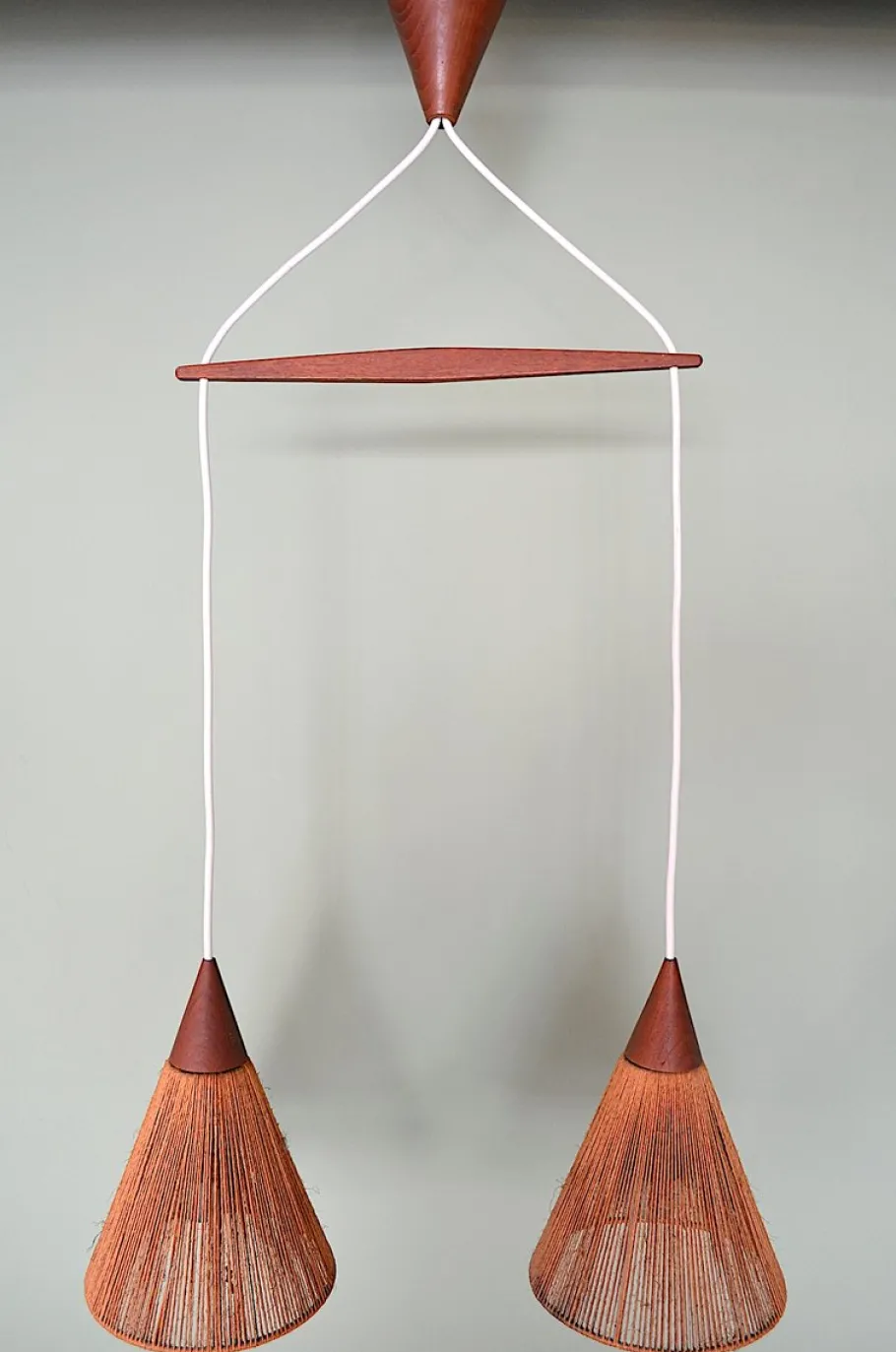 Sale Pamono Mid-Century Sisal and Teak Hanging Lamp from Temde Leuchten, 1960s