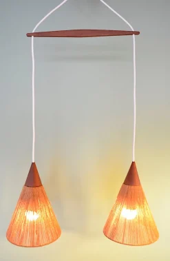 Sale Pamono Mid-Century Sisal and Teak Hanging Lamp from Temde Leuchten, 1960s
