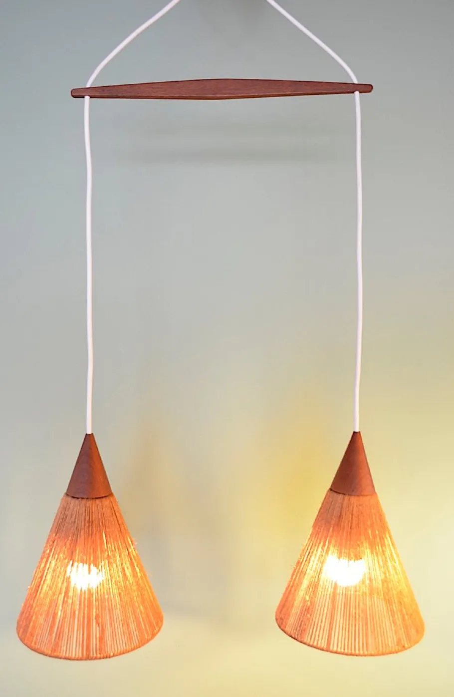 Sale Pamono Mid-Century Sisal and Teak Hanging Lamp from Temde Leuchten, 1960s
