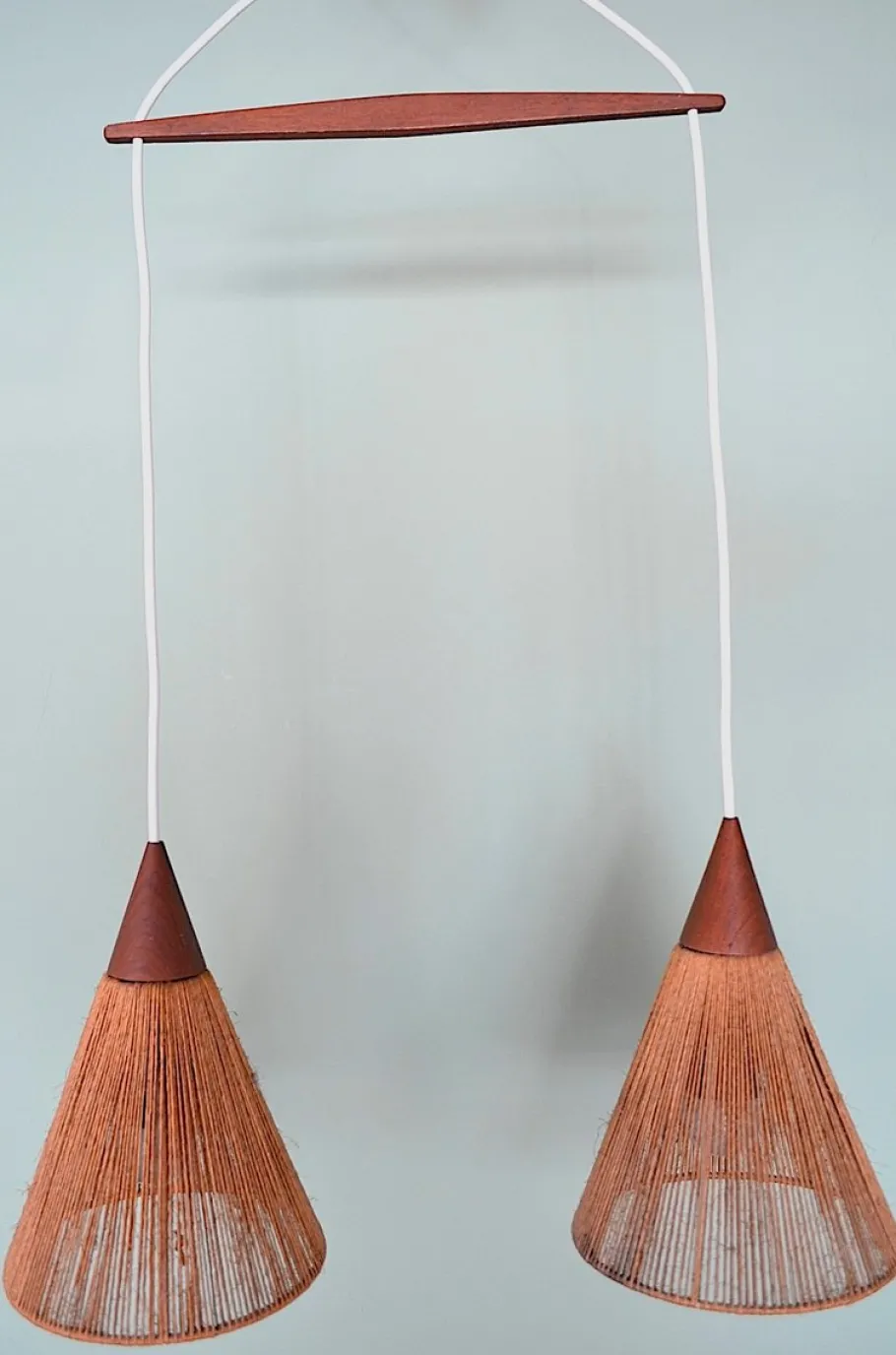 Sale Pamono Mid-Century Sisal and Teak Hanging Lamp from Temde Leuchten, 1960s