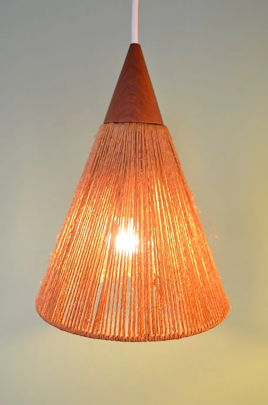 Sale Pamono Mid-Century Sisal and Teak Hanging Lamp from Temde Leuchten, 1960s