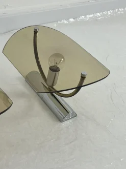 New Pamono Mid-Century Smoked Glass Wall Lamps, 1960s, Set of 2