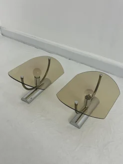 New Pamono Mid-Century Smoked Glass Wall Lamps, 1960s, Set of 2