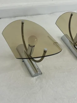 New Pamono Mid-Century Smoked Glass Wall Lamps, 1960s, Set of 2