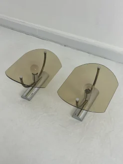 New Pamono Mid-Century Smoked Glass Wall Lamps, 1960s, Set of 2